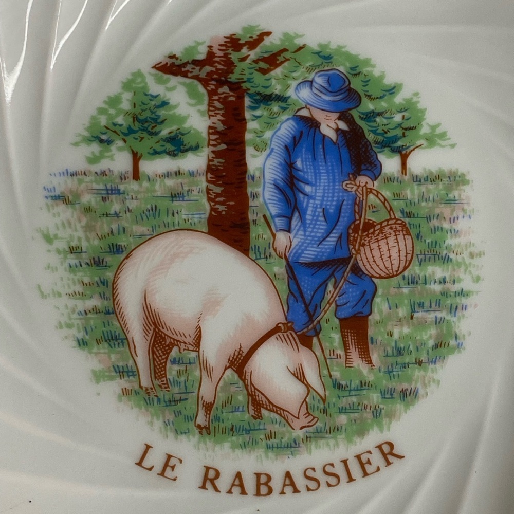 Haviland Limoges Bowl “Le Rabassier" Pig Truffle Hunt Lamazere Porcelain White